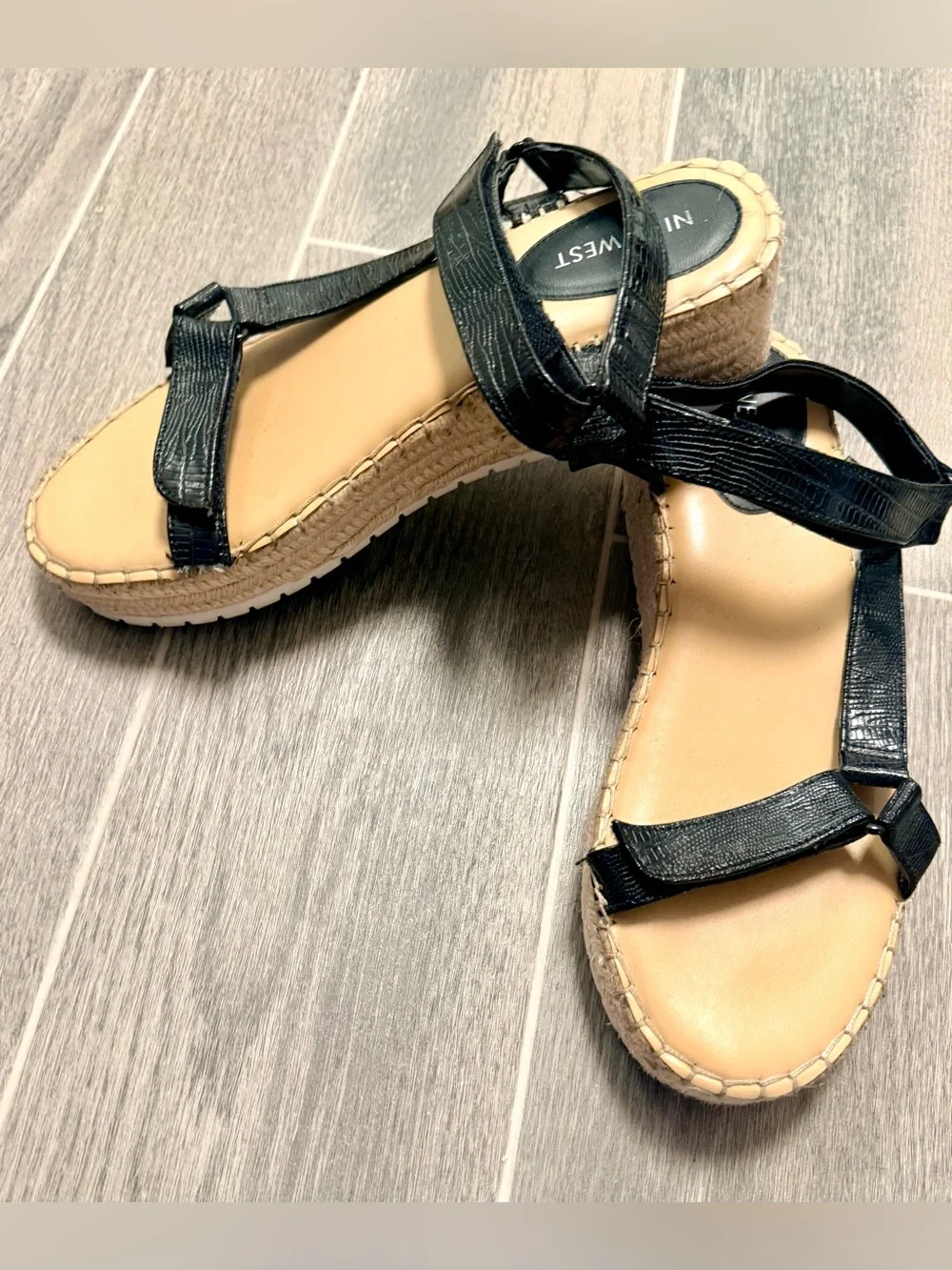Nine West Black Espadrille Wedge Sandals